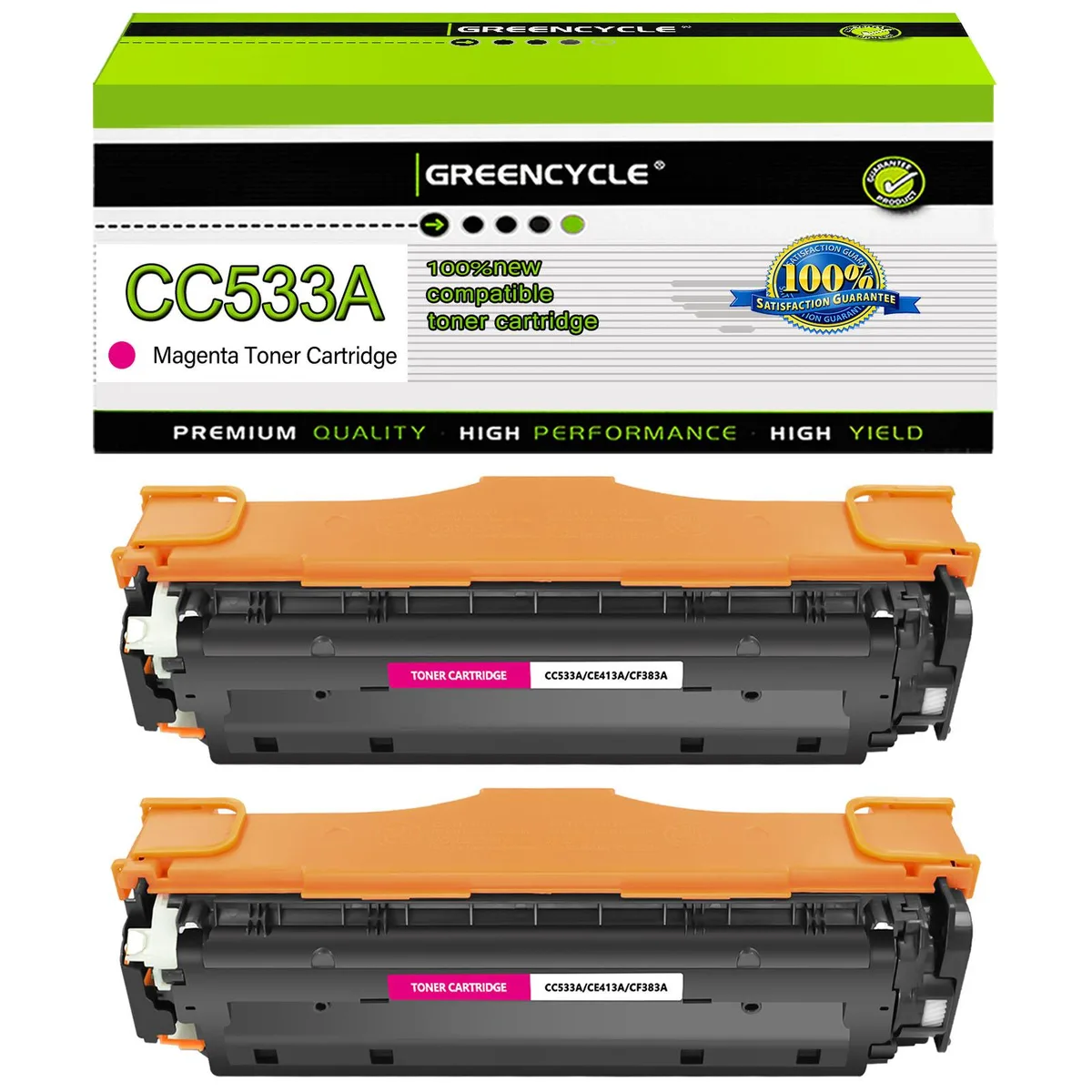 GREENCYCLE GREENCYCLE 304A CC533A Magenta Toner Cartridge 2 Pack — product photo