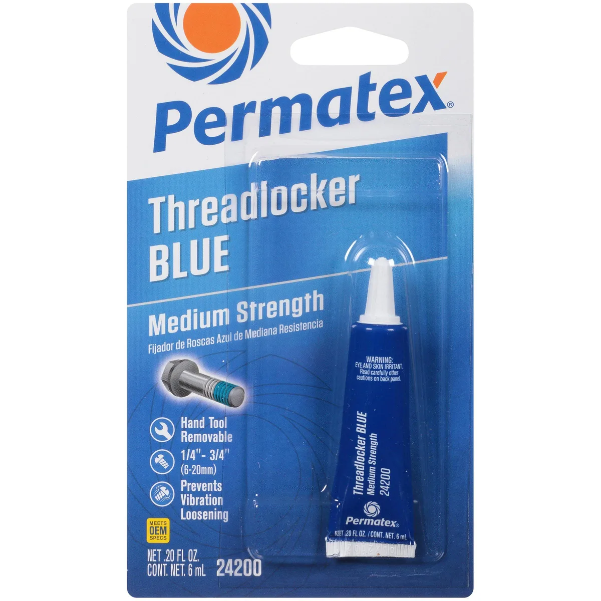 Small blue 6 ml threadlocker bottle on white background