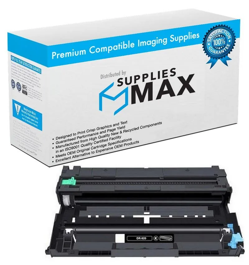 Black drum unit in rectangular plastic housing with green roller visible