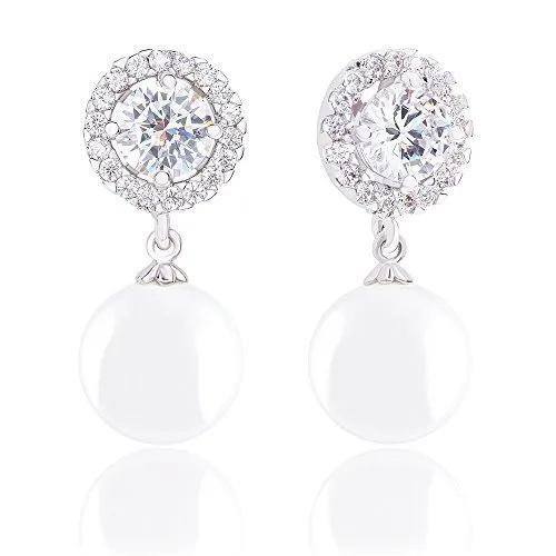 ORROUS &amp; CO ORROUS &amp; CO 18k Gold Plated Pearl Cubic Zirconia Halo Drop Earrings 10.5-11mm 1.50ct — product photo