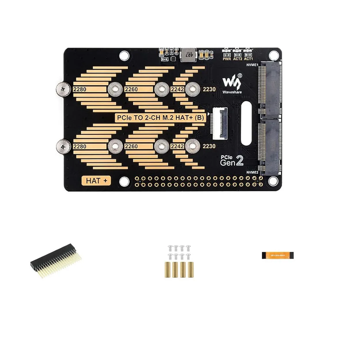 LORDWORLD LORDWORLD 2-Ch M.2 NVMe Adapter for Raspberry Pi 5 2280/2260/2242/2230 — product photo