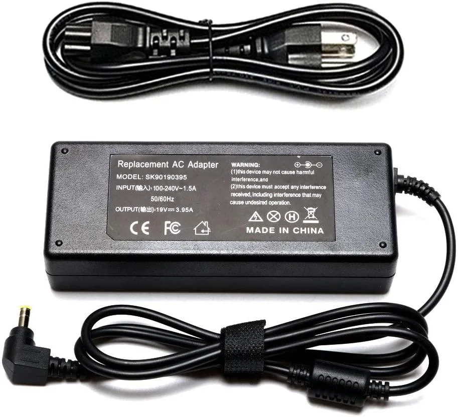 myVolts myVolts 19V 3.95A 75W AC Adapter Laptop Charger 5.5mm 2.5mm Yellow Tip — product photo