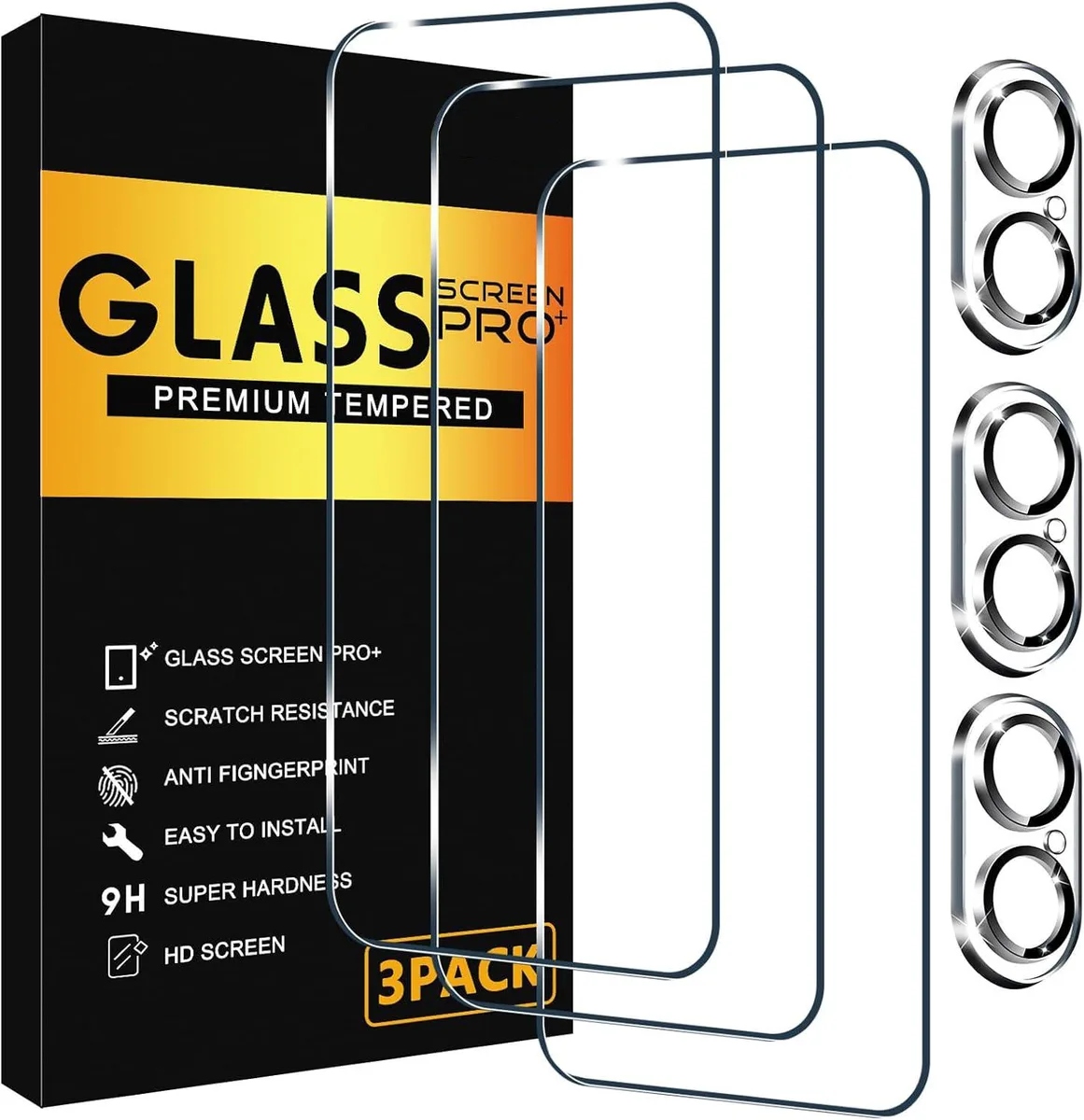 BONAEVER BONAEVER 3 Pack Screen Protector & Camera Lens Glass for iPhone 16 6.1 Inch Clear — product photo