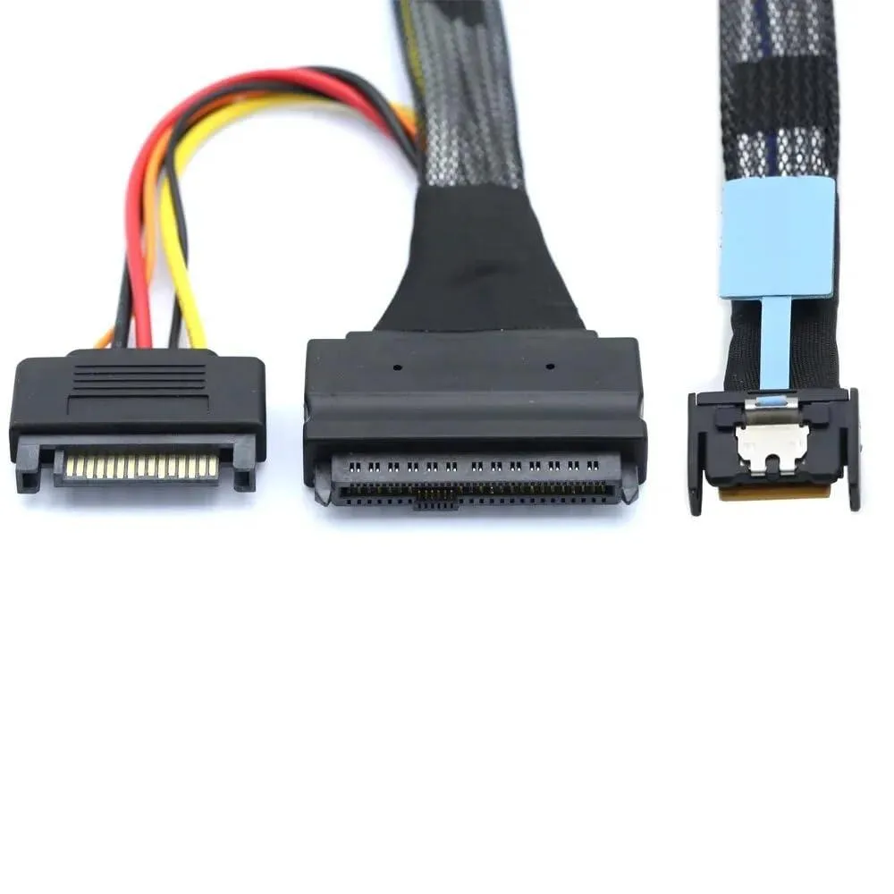Vszerda Vszerda MCIO 4i Gen5 SAS SFF-8654 to U.2 NVMe SFF-8639 SATA 15P Power Cable 100CM — product photo