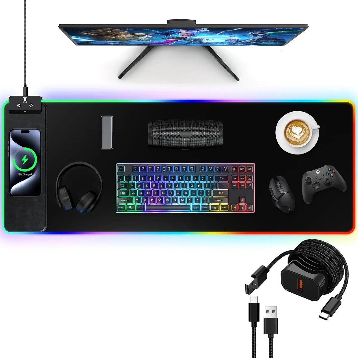Miroddi 31.5x11.8" RGB Wireless Charging Mouse Pad (Black) — product photo