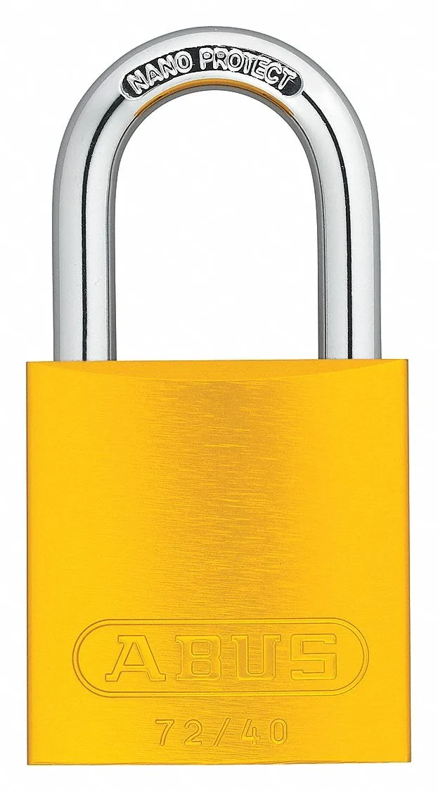 Yellow anodized aluminum lockout padlock with hardened steel shackle