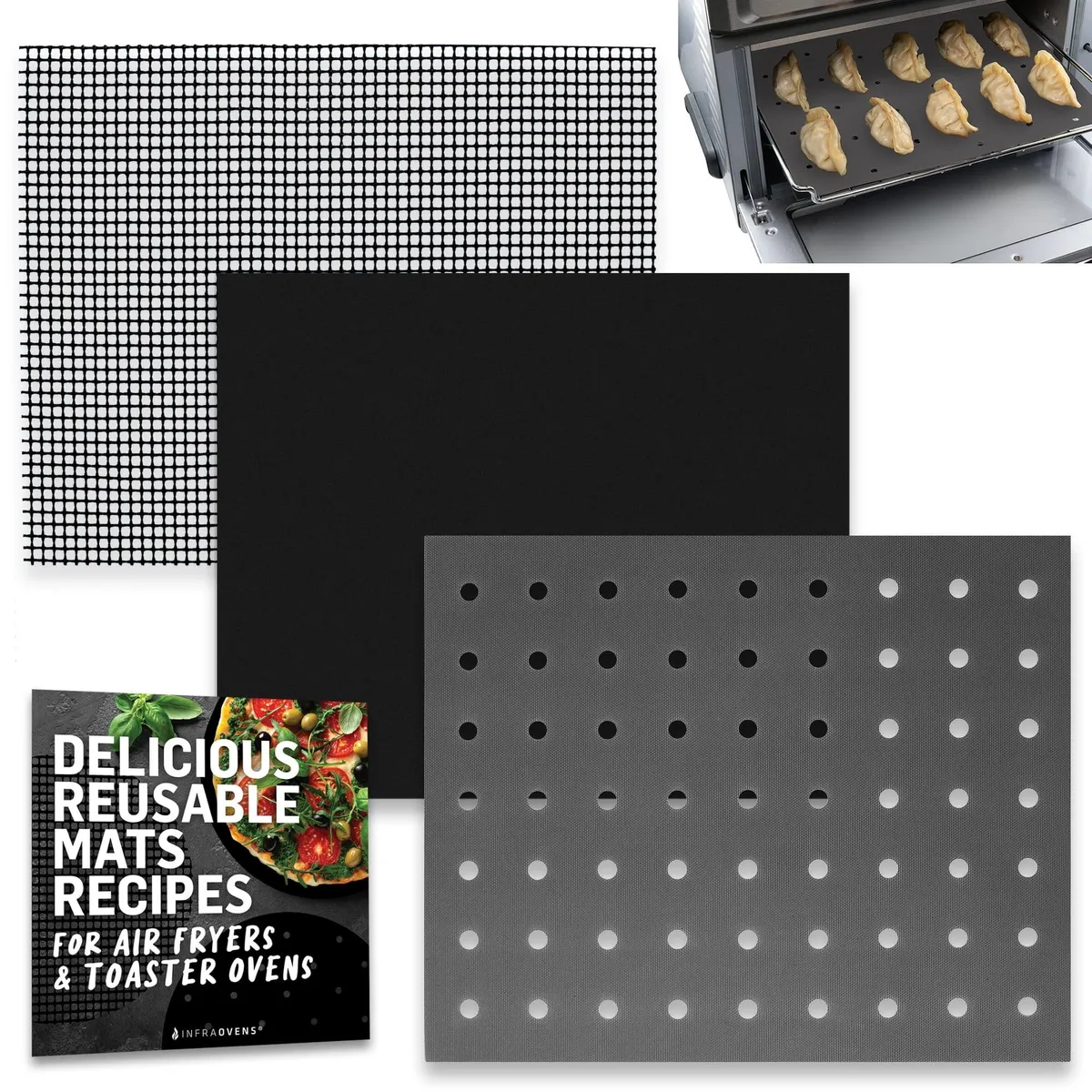 Rectangular silicone liner with perforated mesh surface, 10 by 12 inches, light grey finish