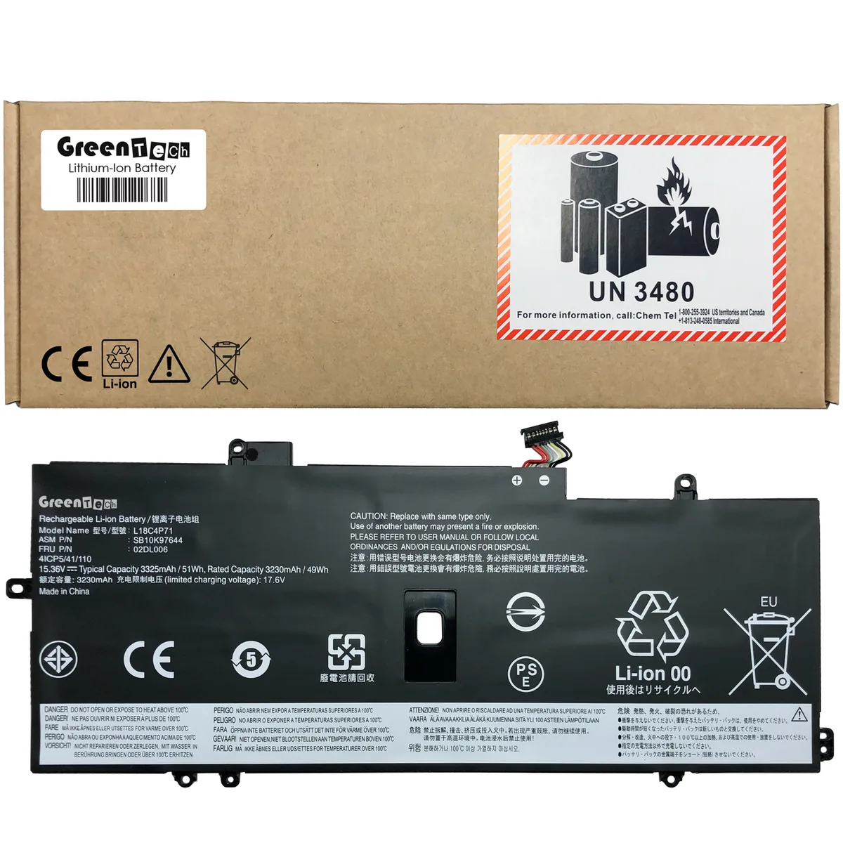 NShi NShi laptop battery 15.36V 51Whr 4-cell ThinkPad X1 Carbon 7th 8th Gen Yoga 4th 5th Gen — product photo