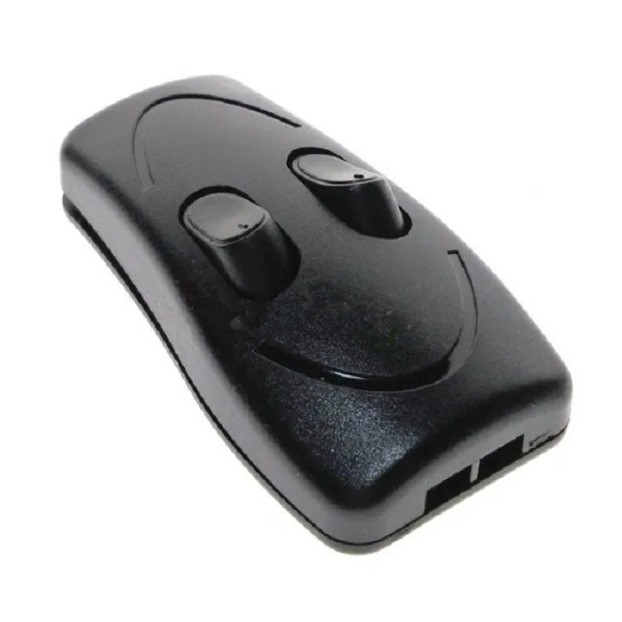 Two black rectangular push-button switches with standard connectors