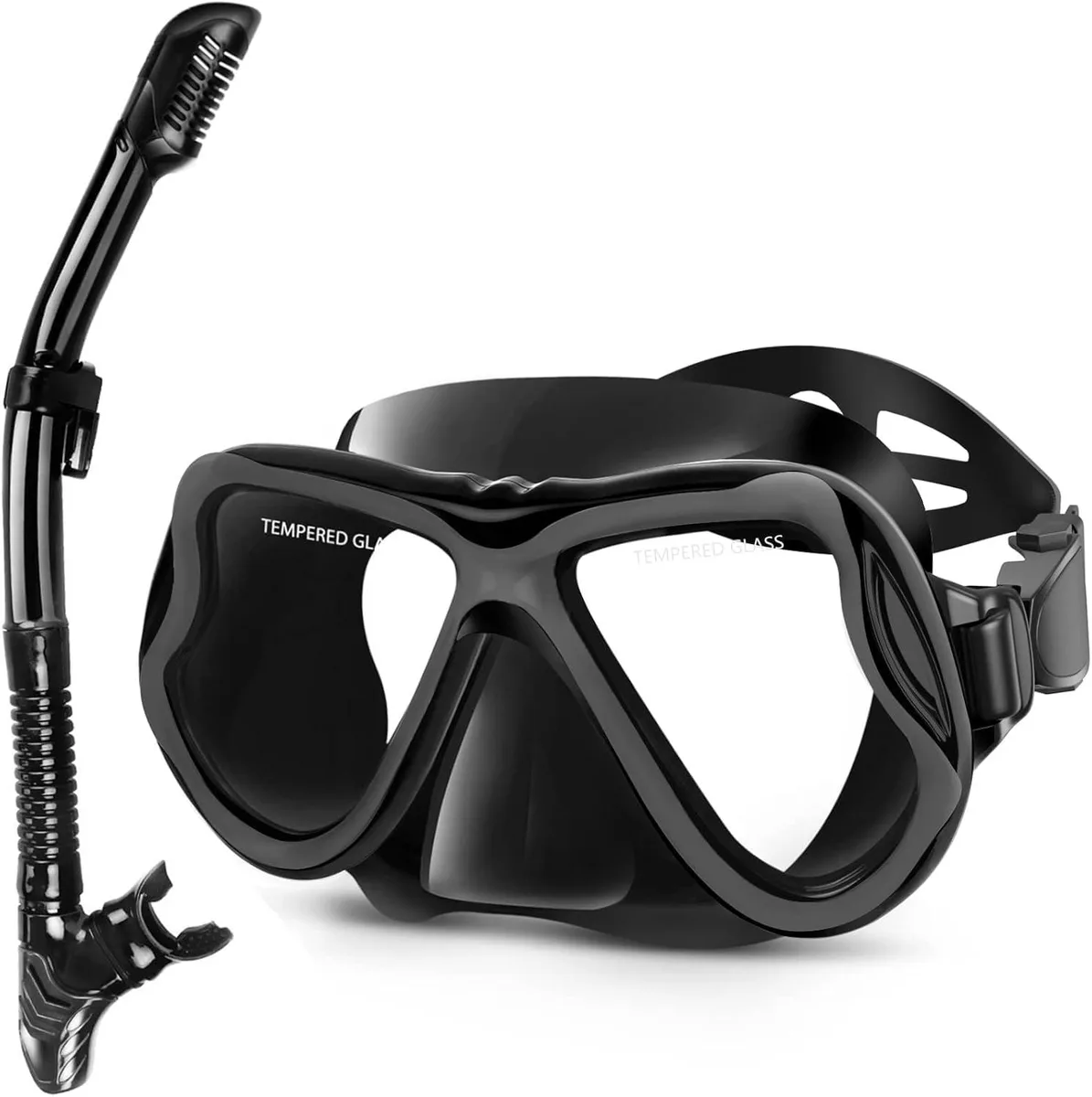  Greatever Dry Snorkel Set Panoramic Wide View Anti-Fog Mask Black Size 8 — product photo