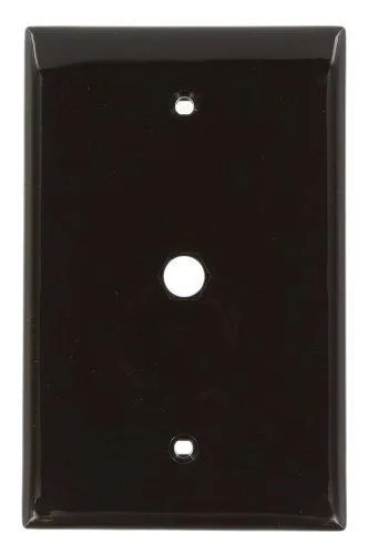 Brown nylon midway wall plate with hexagonal F-connector opening 4.88 x 3.13 inches