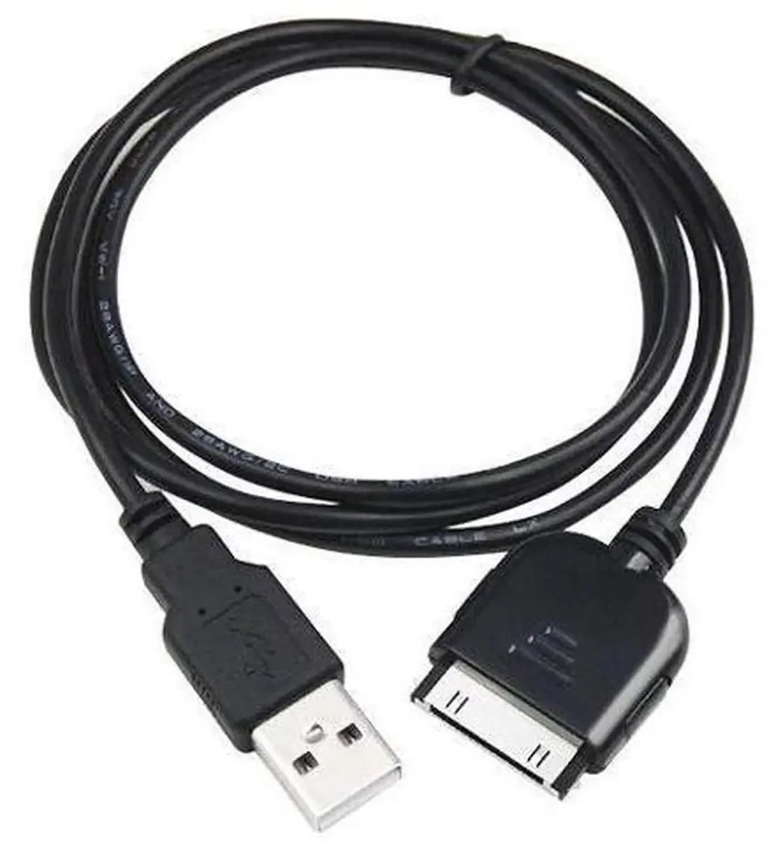 Black USB 2.0 cable with standard Type-A plug and proprietary Sansa dock connector