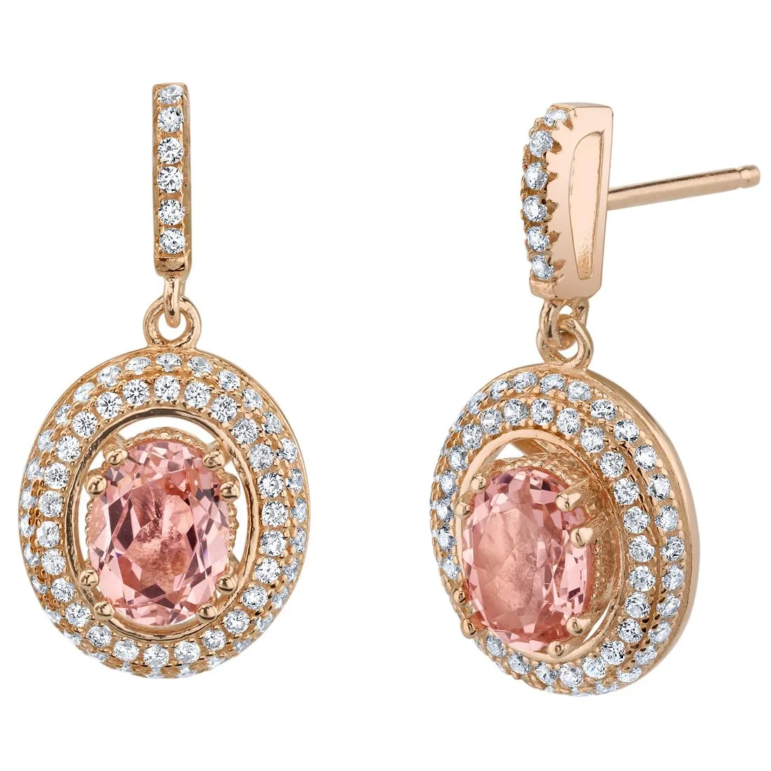 Oravo Oravo Simulated Morganite Halo Dangle Earrings Rose-Tone Sterling Silver — product photo