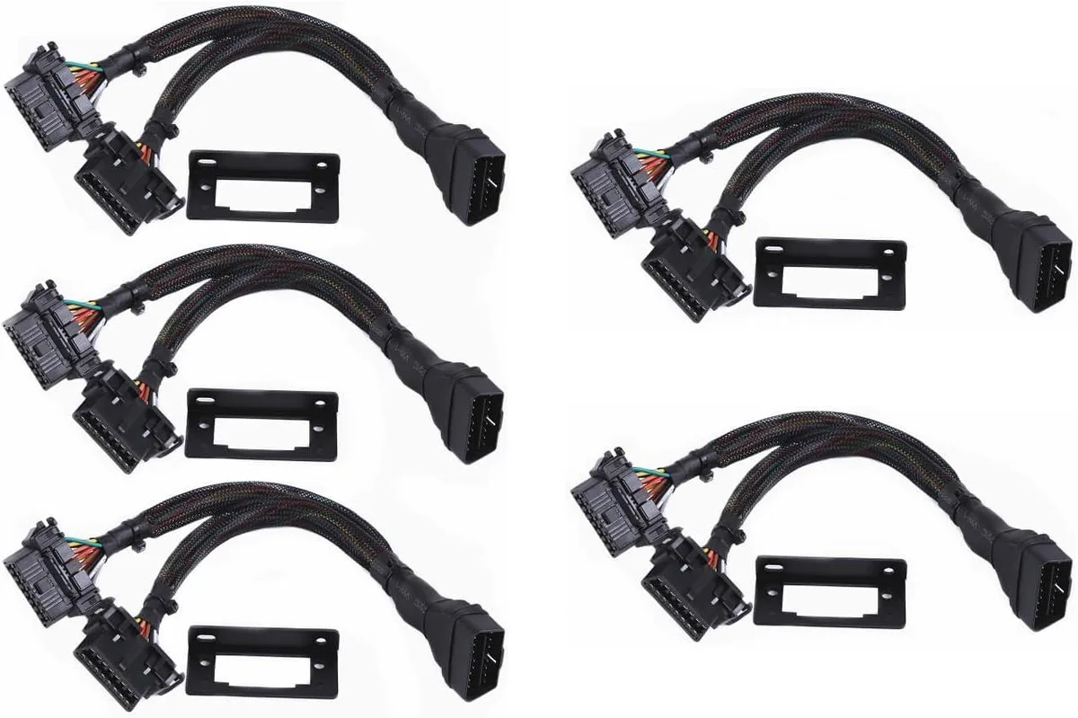 Five black OBD2 Y-splitter cables with 16-pin connectors, 30cm length
