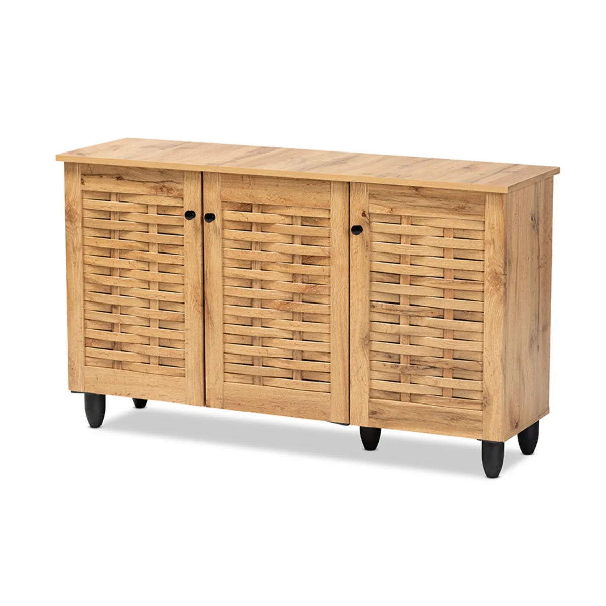 Baxton Studio Baxton Studio Winda Oak Brown 3-Door Shoe Cabinet 12-Pair — product photo