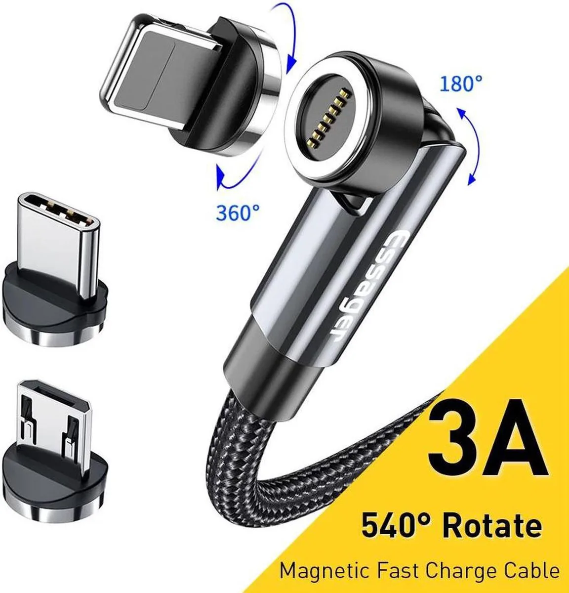 SMUGDESK SMUGDESK USB A to USB C Magnetic Cable 540° Rotating 2-Pack 6.6ft — product photo