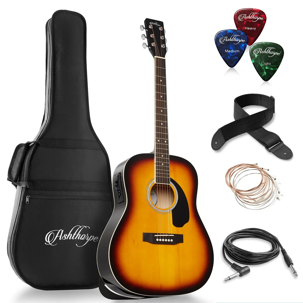 Ashthorpe Ashthorpe Full-Size Dreadnought Acoustic-Electric Guitar Sunburst 41" 4.5 — product photo