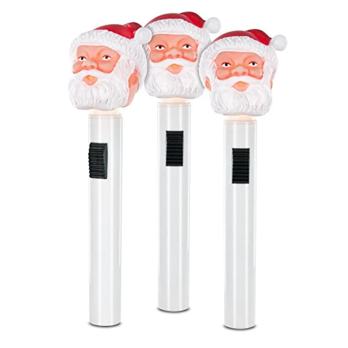 Three Santa-head flashlights in festive red and white finish