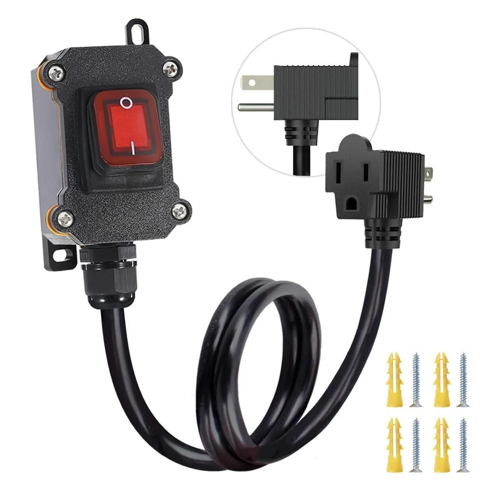  GRZWAYS FSKGH-FM Inline Cord Switch 20A 110V 3.3FT 14AWG IP66 — product photo