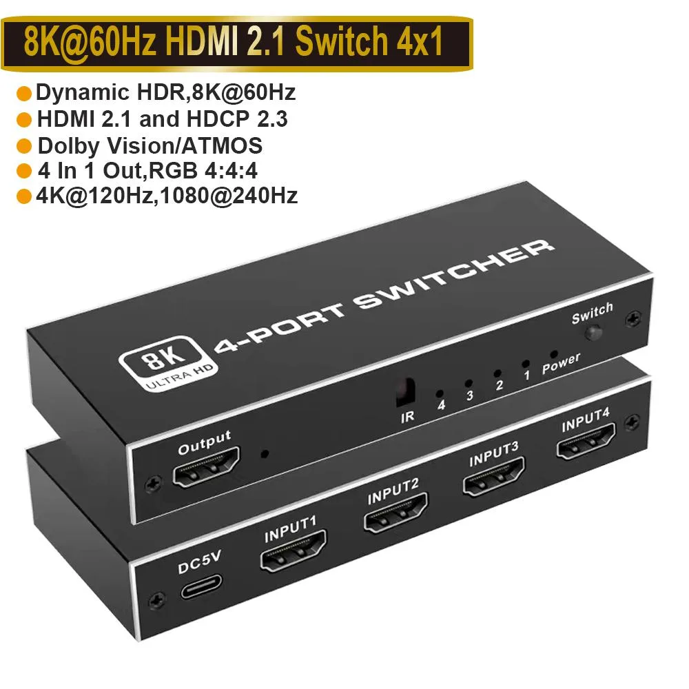 AUBEAMTO AUBEAMTO 8K HDMI 2.1 Switch 4 in 1 Out with IR Remote Control — product photo