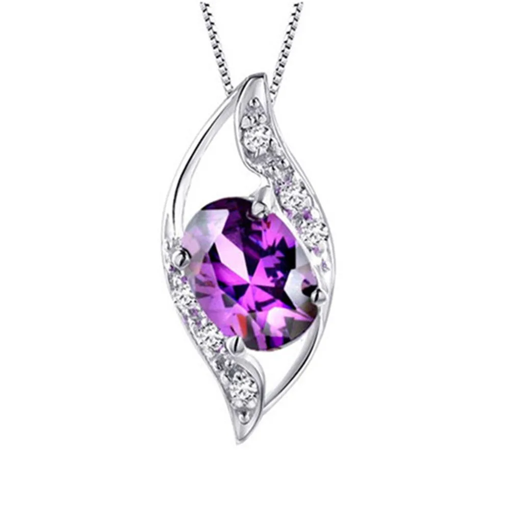 Mabella Fashion Mabella Fashion Sterling Silver Simulated Amethyst Oval Cut Leaves Pendant Necklace 18 in — product photo