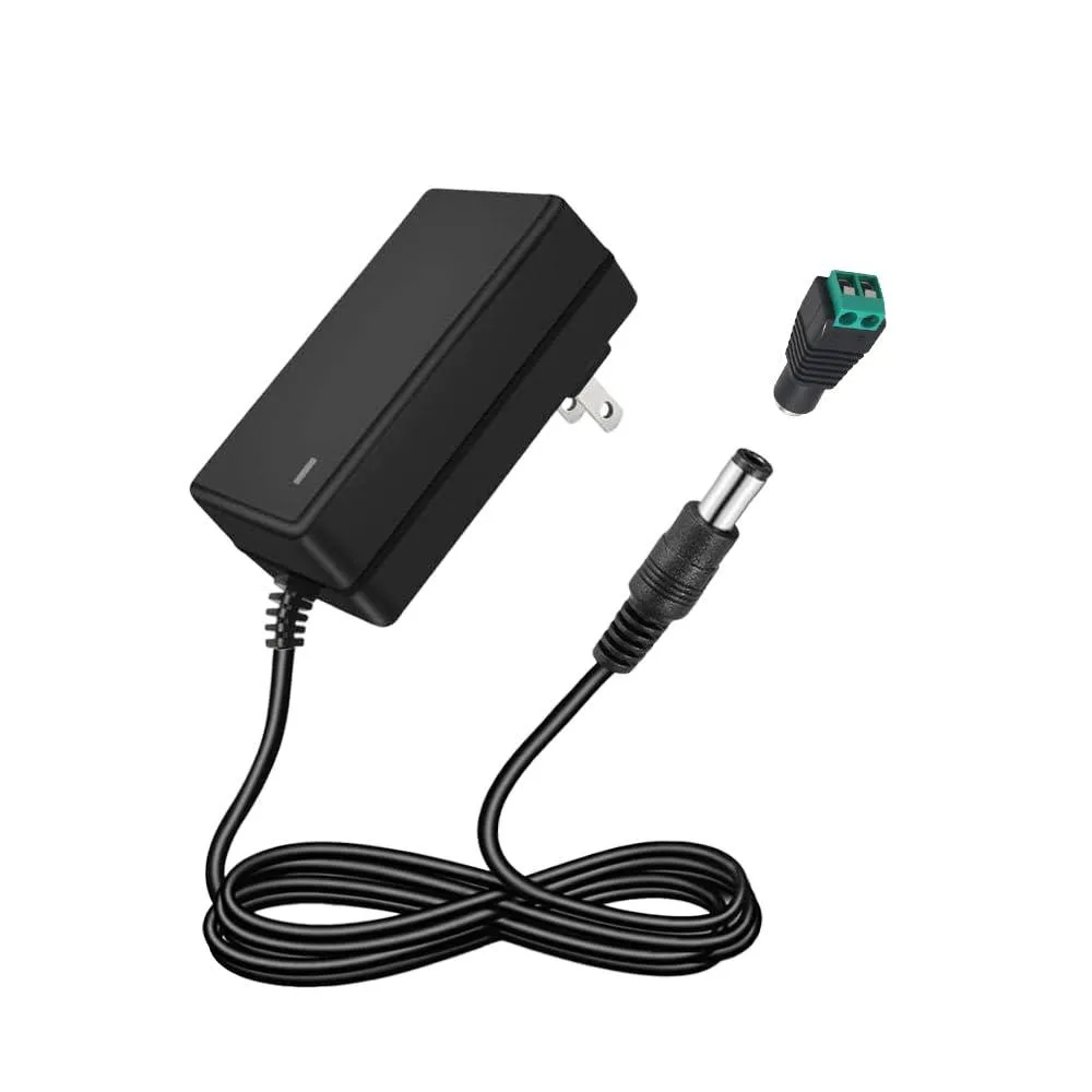 Black rectangular AC/DC adapter with 1.5m barrel-connector cable