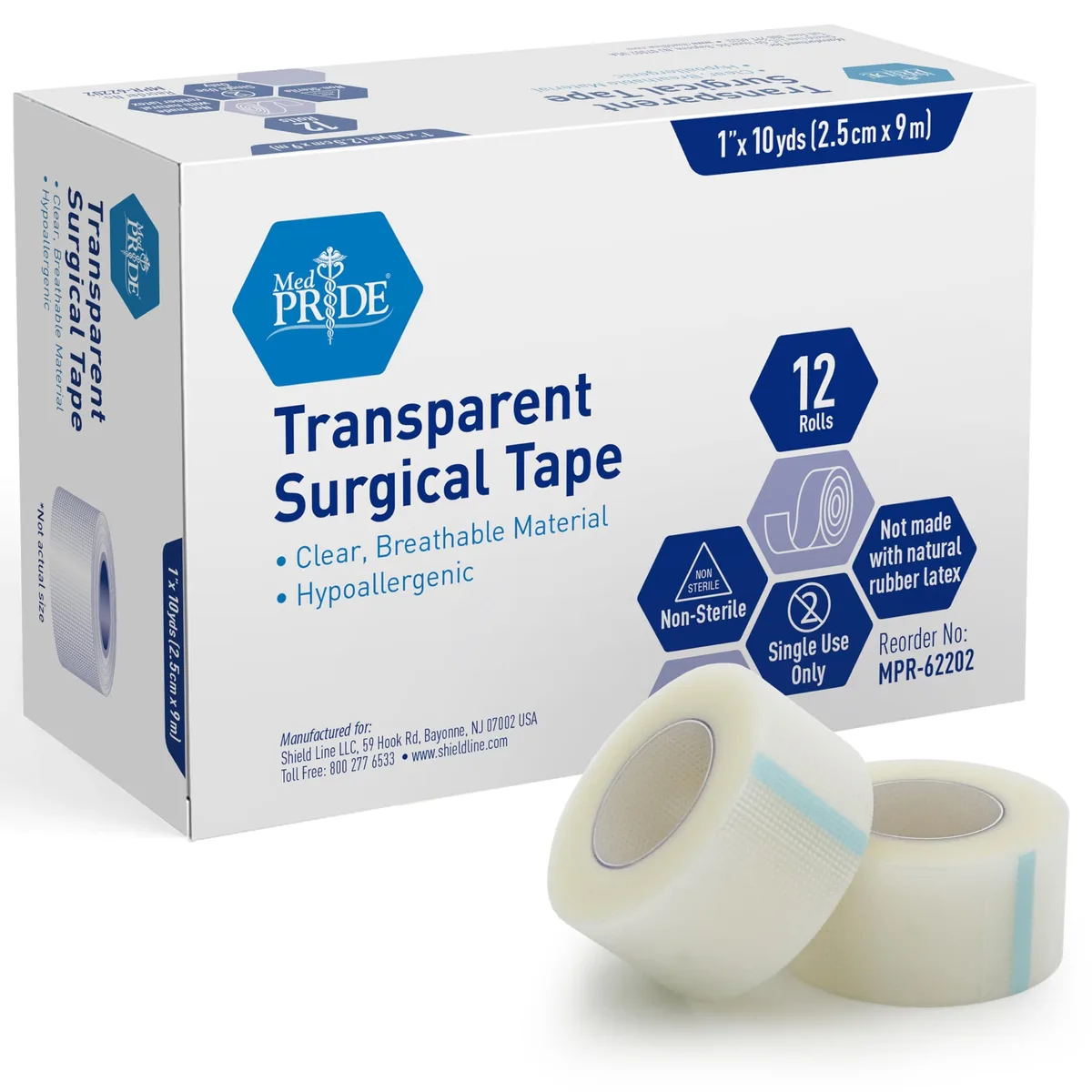  MED PRIDE MPR-62202 Transparent Surgical Tape 1 in x 10 yd 12-Pack — product photo