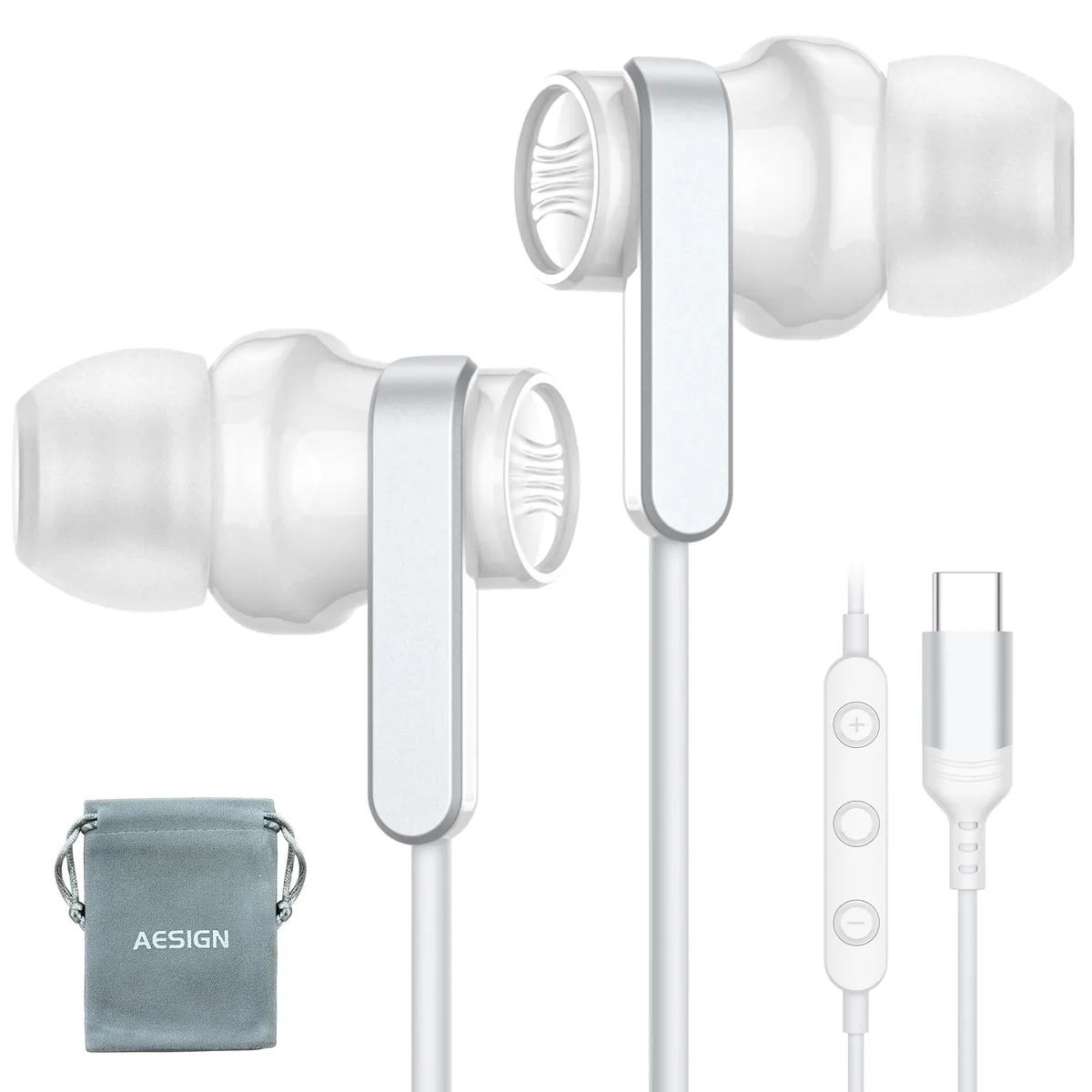 Axil Design ME947-USB wired headset USB-C 10 mm 32 ohm 100 dB 18 g White — product photo