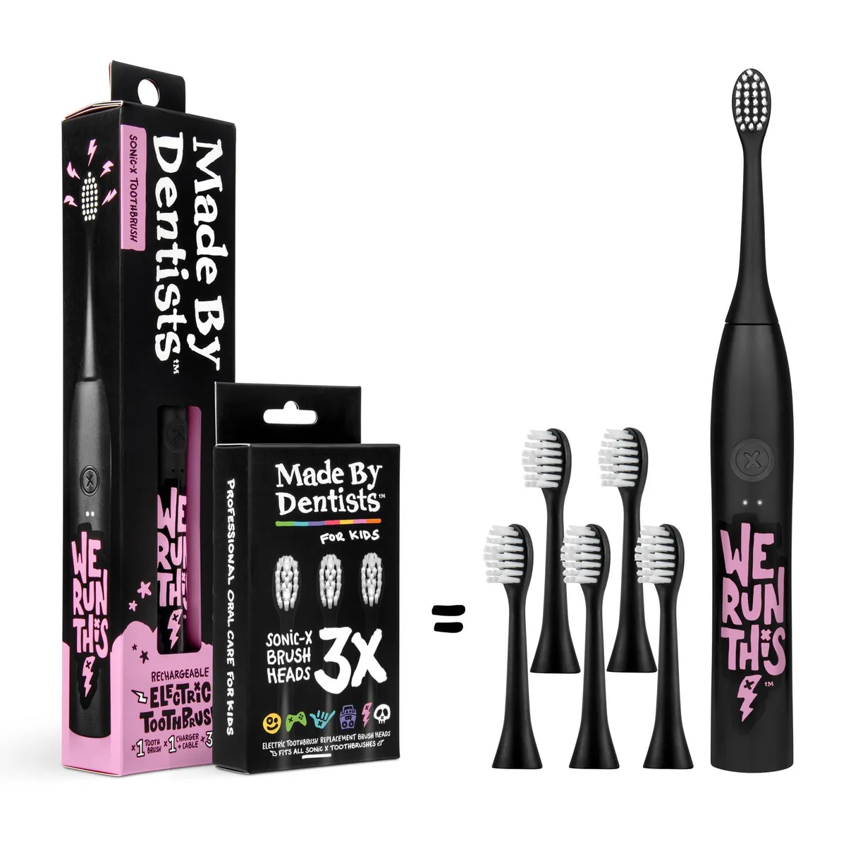 Black rechargeable sonic toothbrush with slim handle and soft brush head