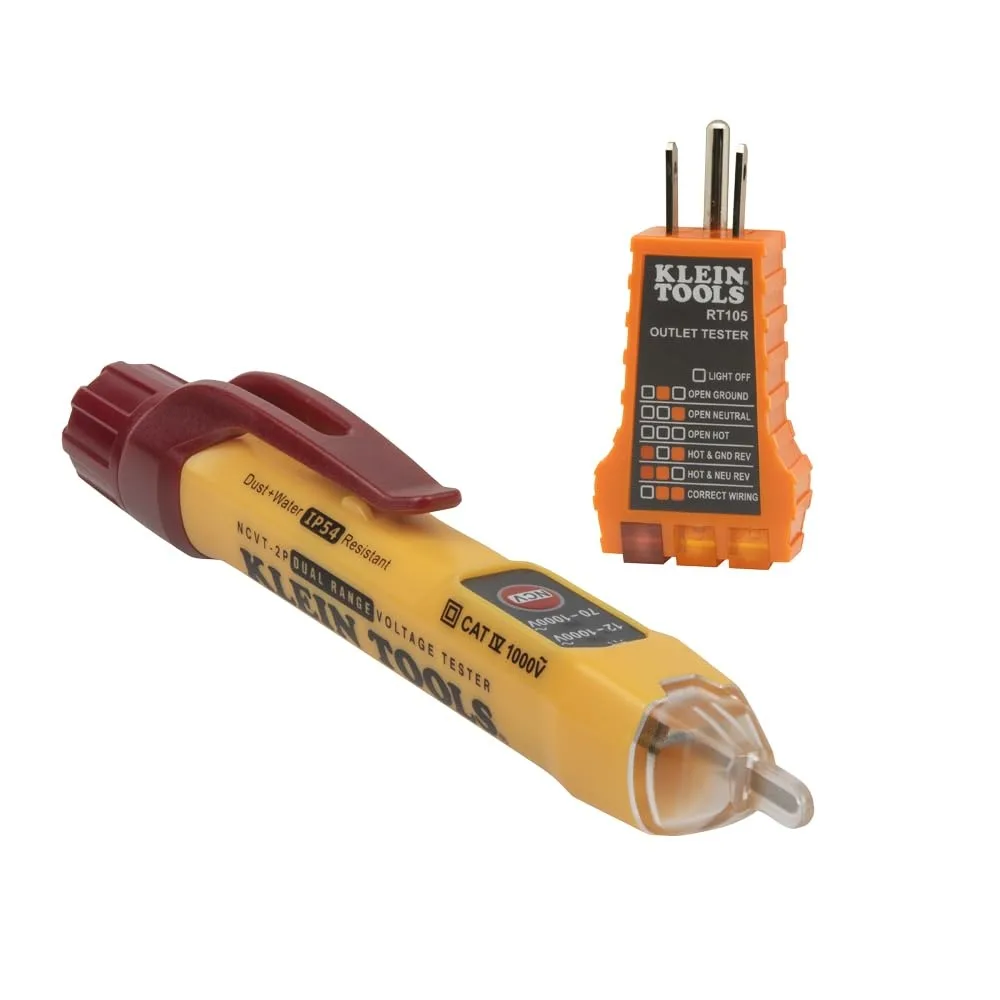 Klein Tools NCVT2PKIT voltage tester kit with receptacle tester in yellow case