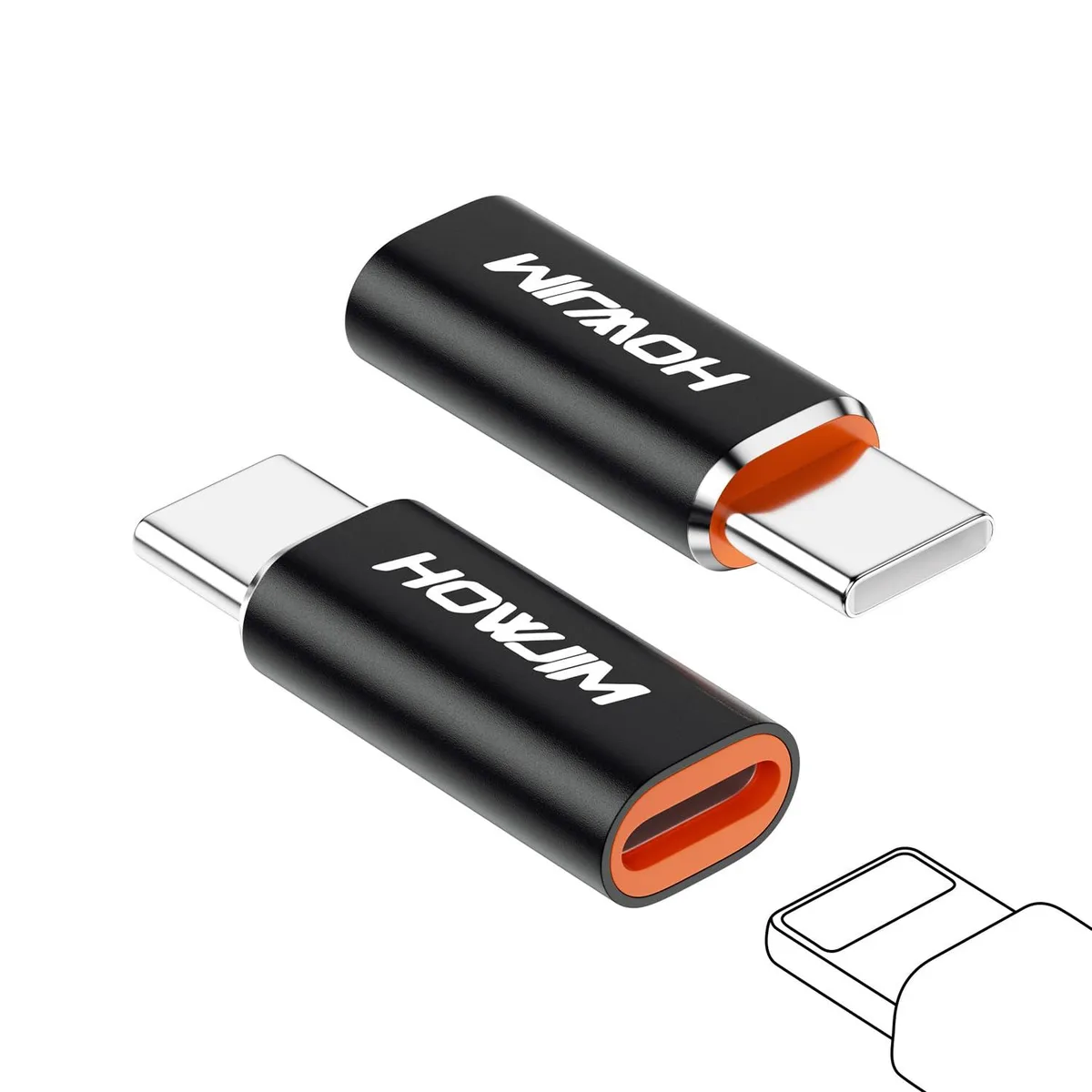 Two small black 8-pin to USB-C adapters side by side