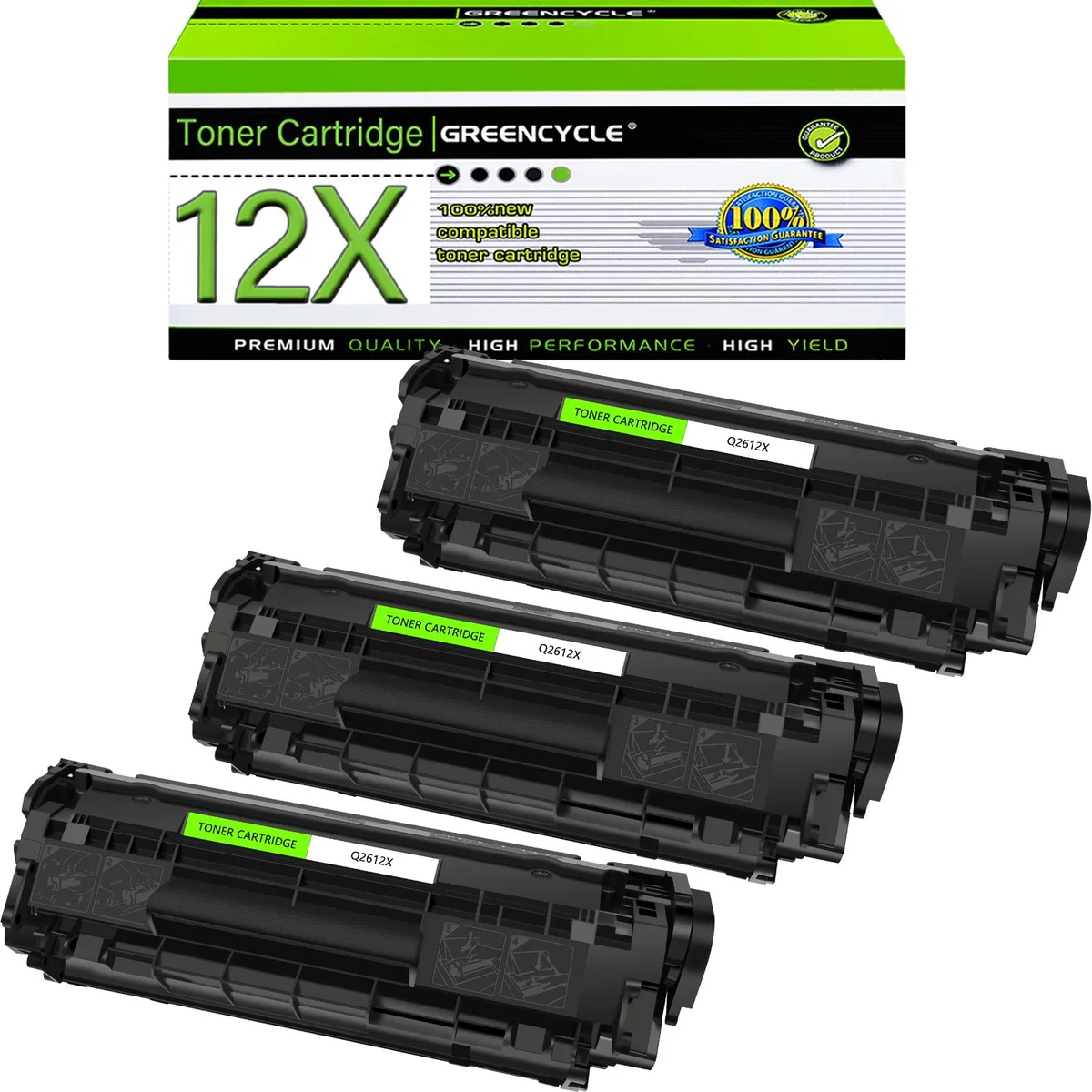 GREENCYCLE GREENCYCLE 12X Black Toner Cartridge 3 Pack — product photo