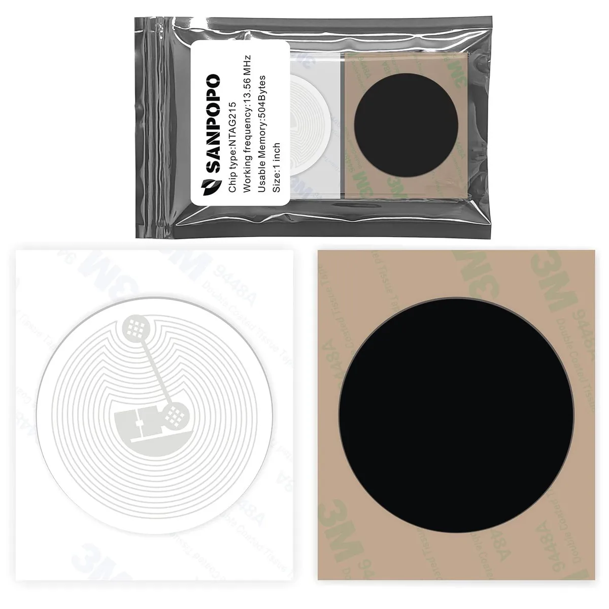  Scotch Anti-Metal NFC Tag Pack 20pcs Black White 25mm NTAG215 504B — product photo