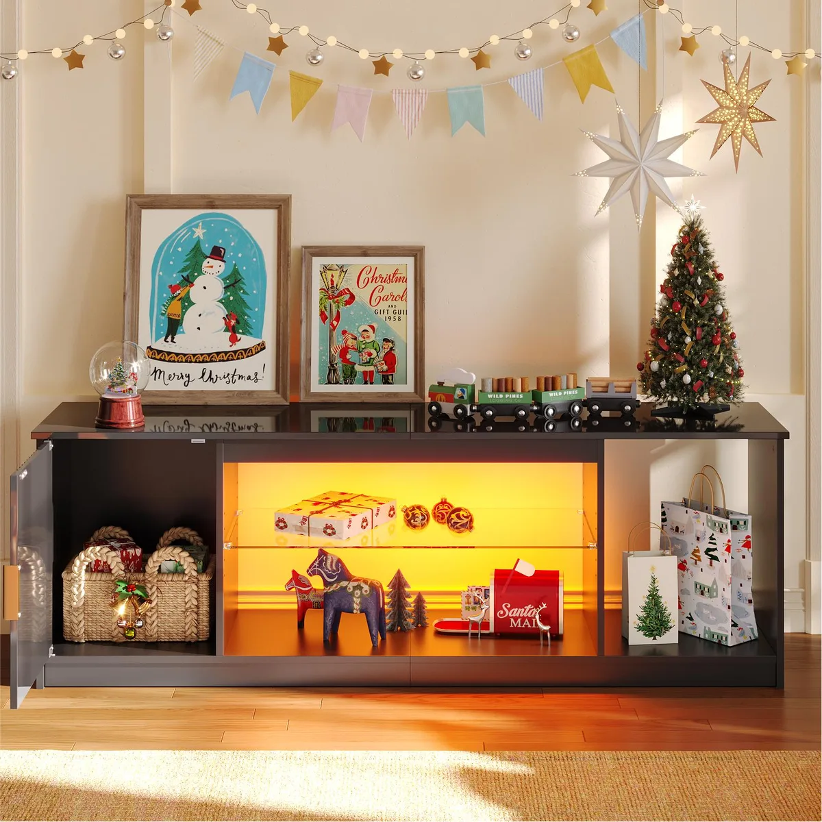 Bestier Bestier Fluted TV Stand 65″ LED LOG Black Marble 57″×13.8″×20.7″ — product photo