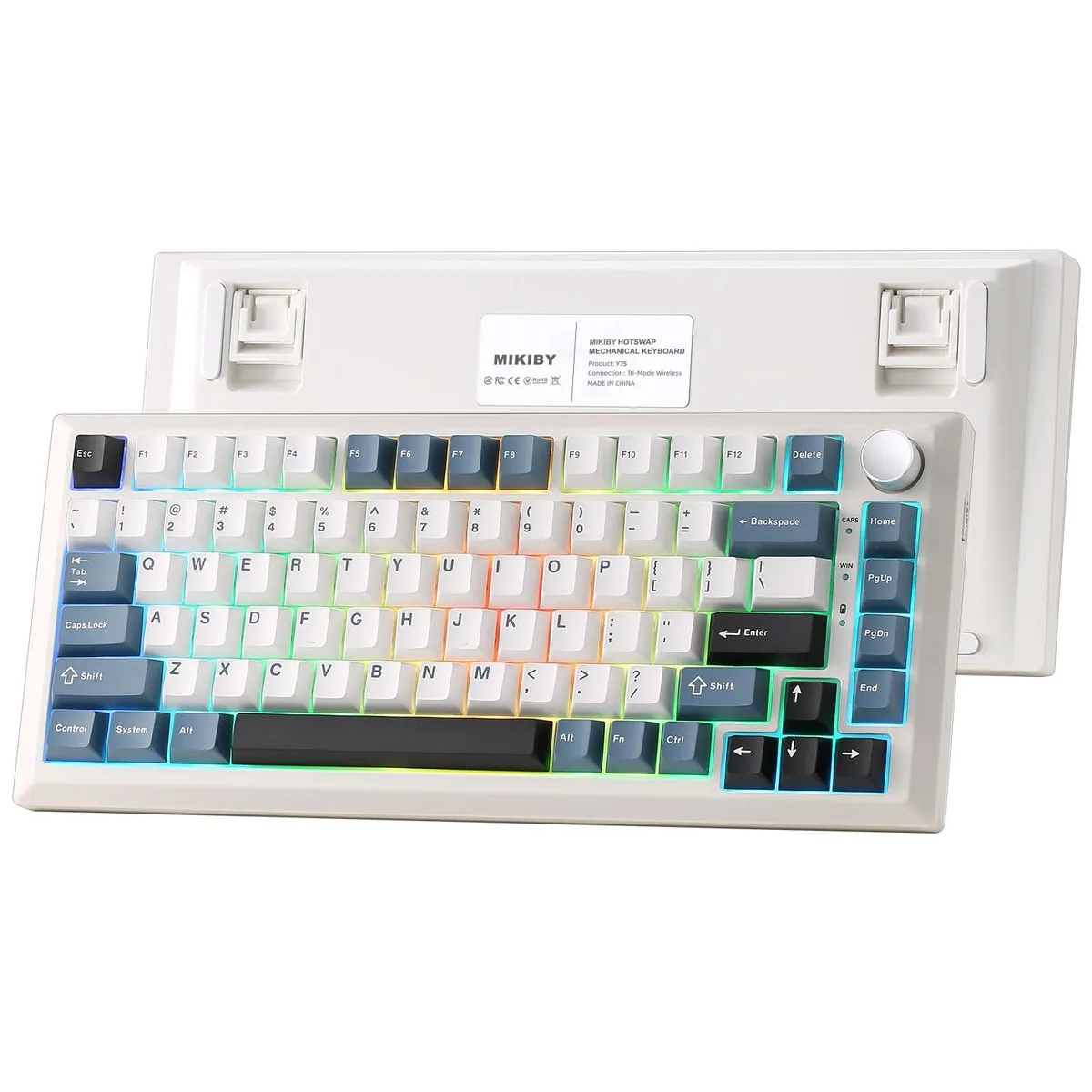 Vszerda Vszerda Y75 75% Wireless Mechanical Gaming Keyboard White Blue 82 Keys Knob — product photo