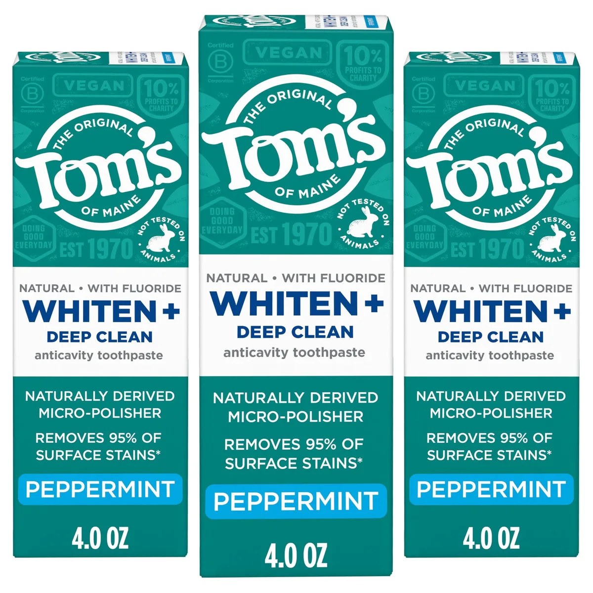 Three white 4.0 oz toothpaste tubes in a rectangular box