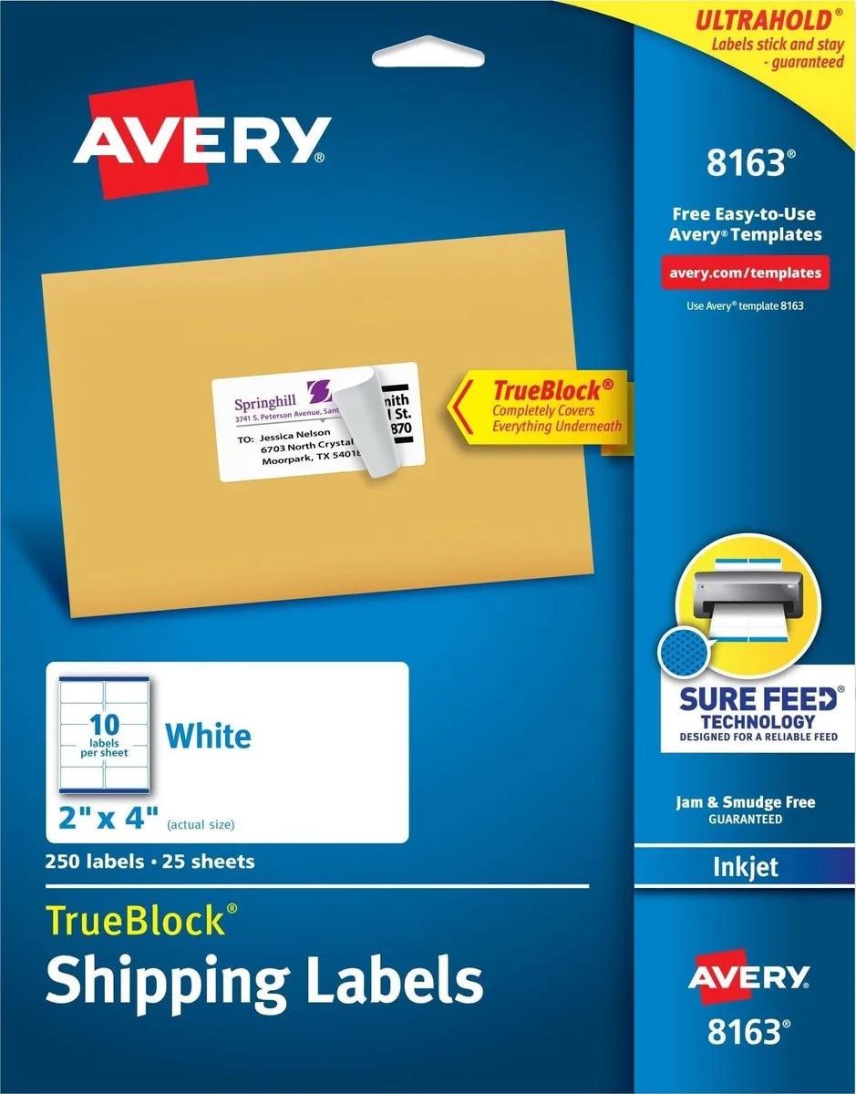  Avery 8163 White Polished Labels 2" x 4" 250 Count — product photo