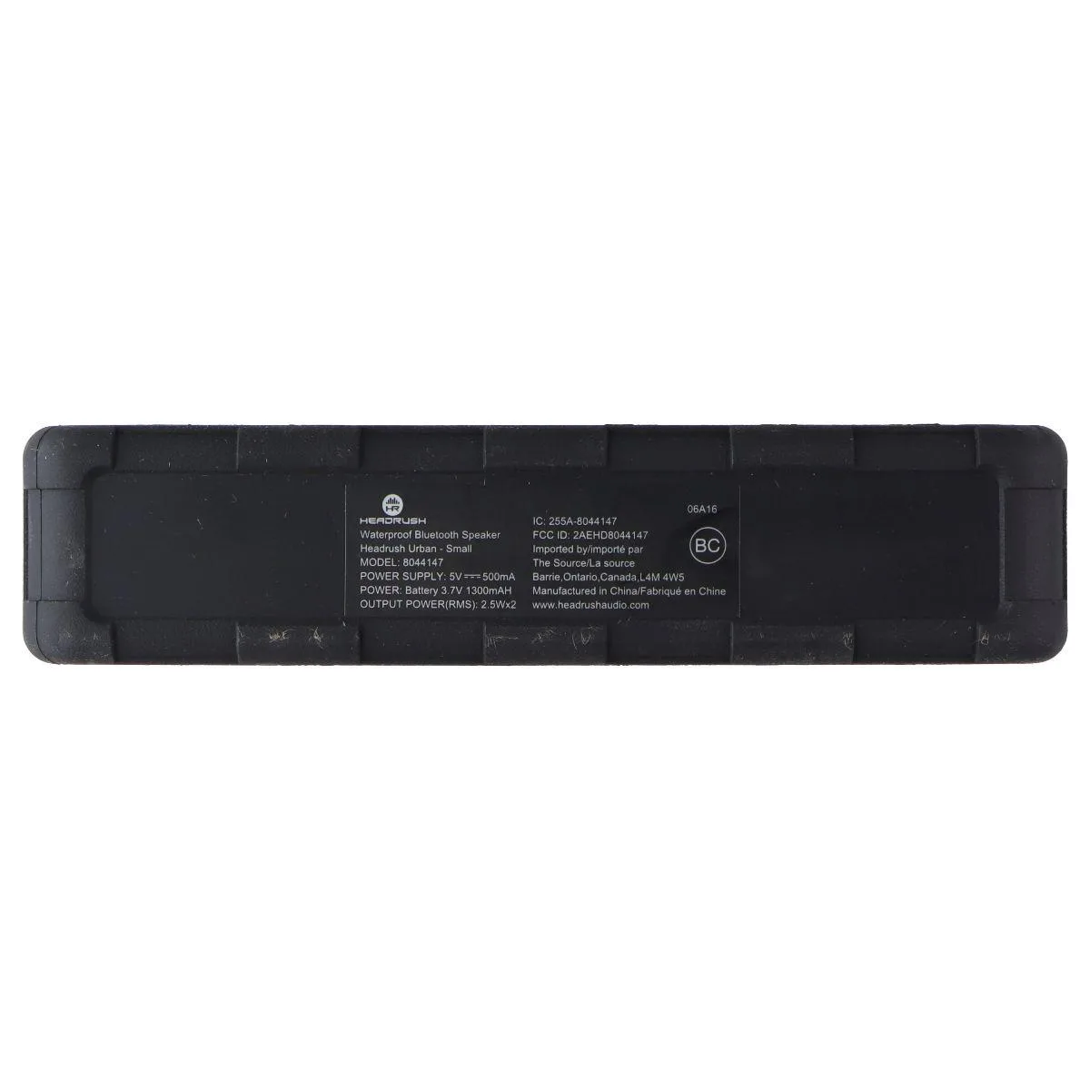 Black compact waterproof Bluetooth speaker with fabric acoustic skin and rugged body