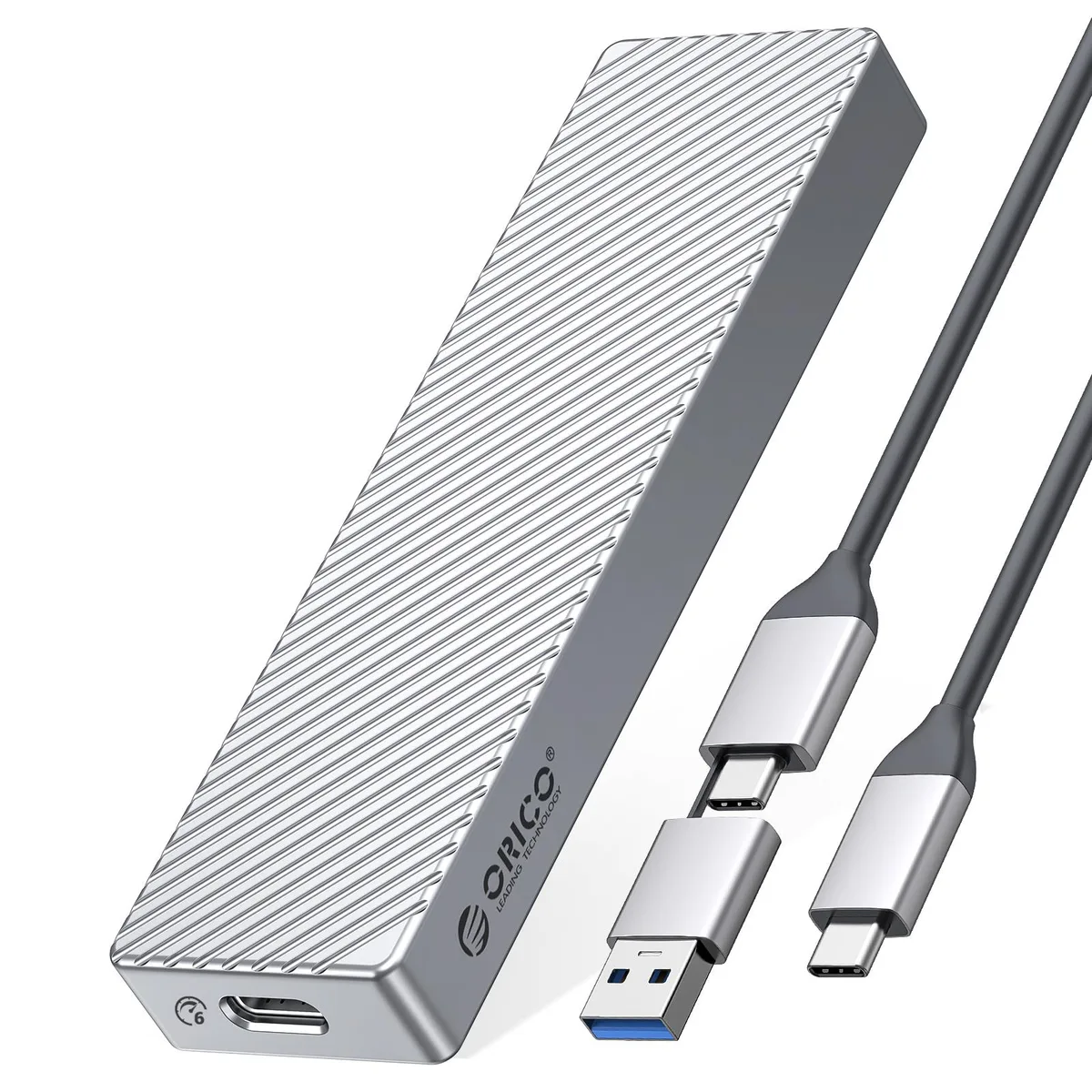 Orico Orico M.2 SATA SSD Enclosure Aluminum USB 3.2 Gen2 2-in-1 Cable Silver — product photo