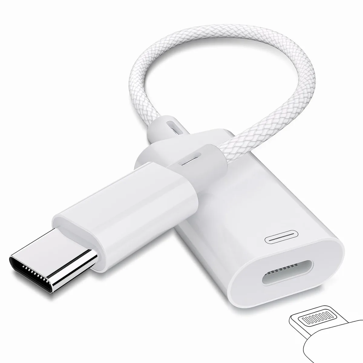  Metra USB-C to Lightning Audio Adapter 3-in-1 White — product photo