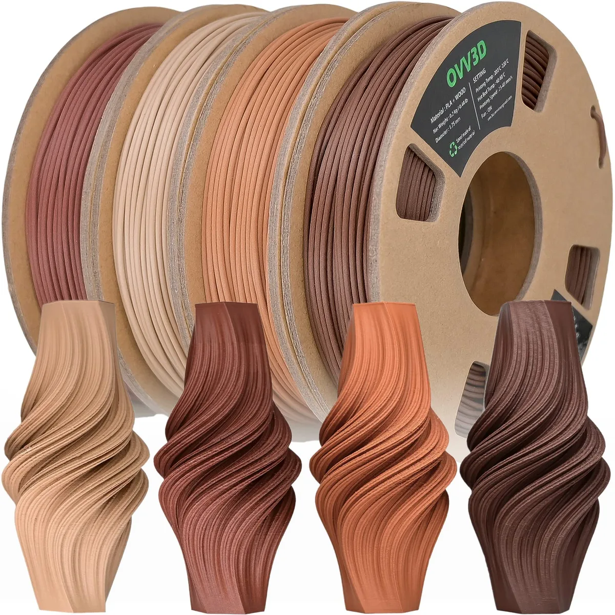  OVVNYXE Wood PLA Filament 4-Pack 1.75mm 200g×4 — product photo