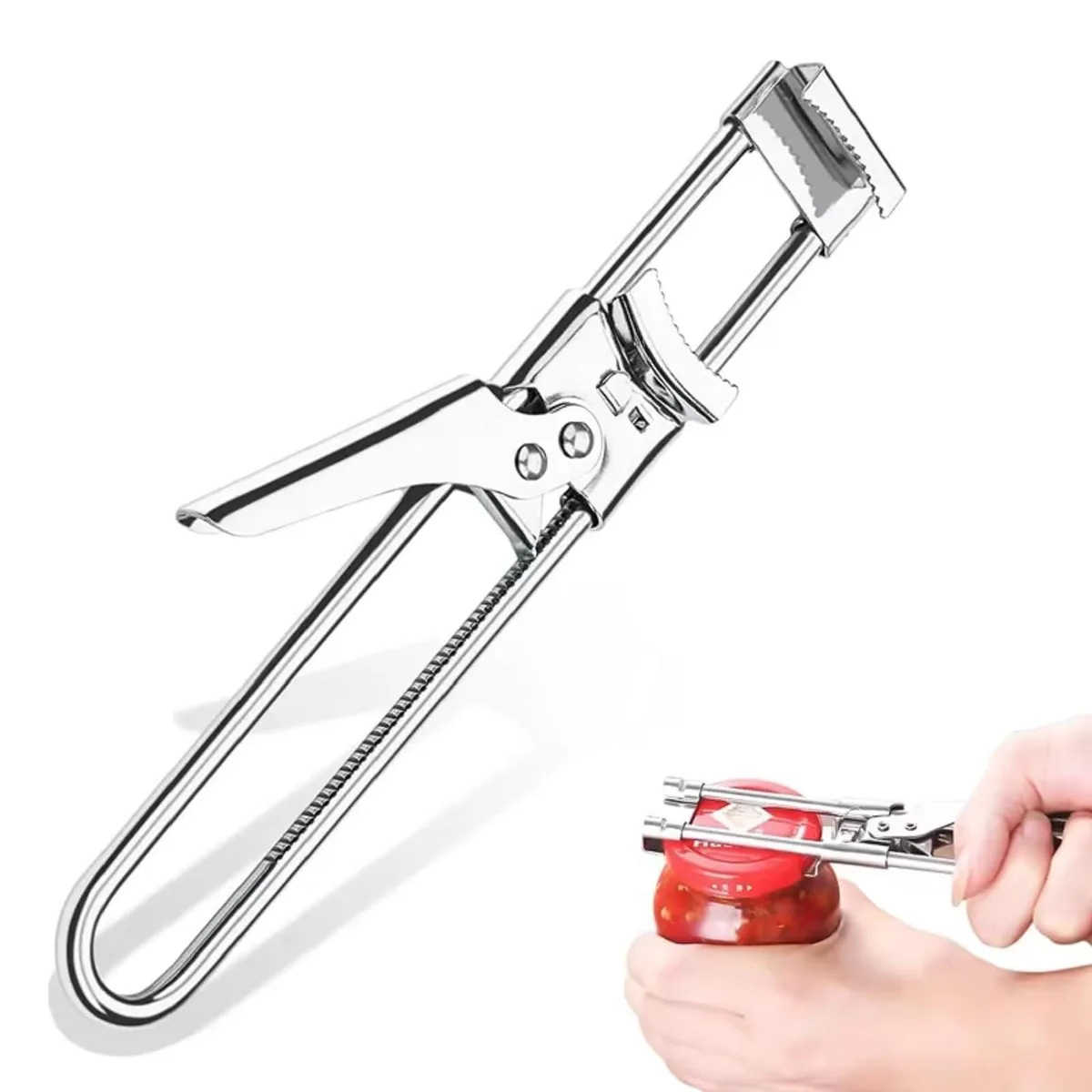 Stainless steel adjustable jar opener, 9.0 inches long, brushed metal finish