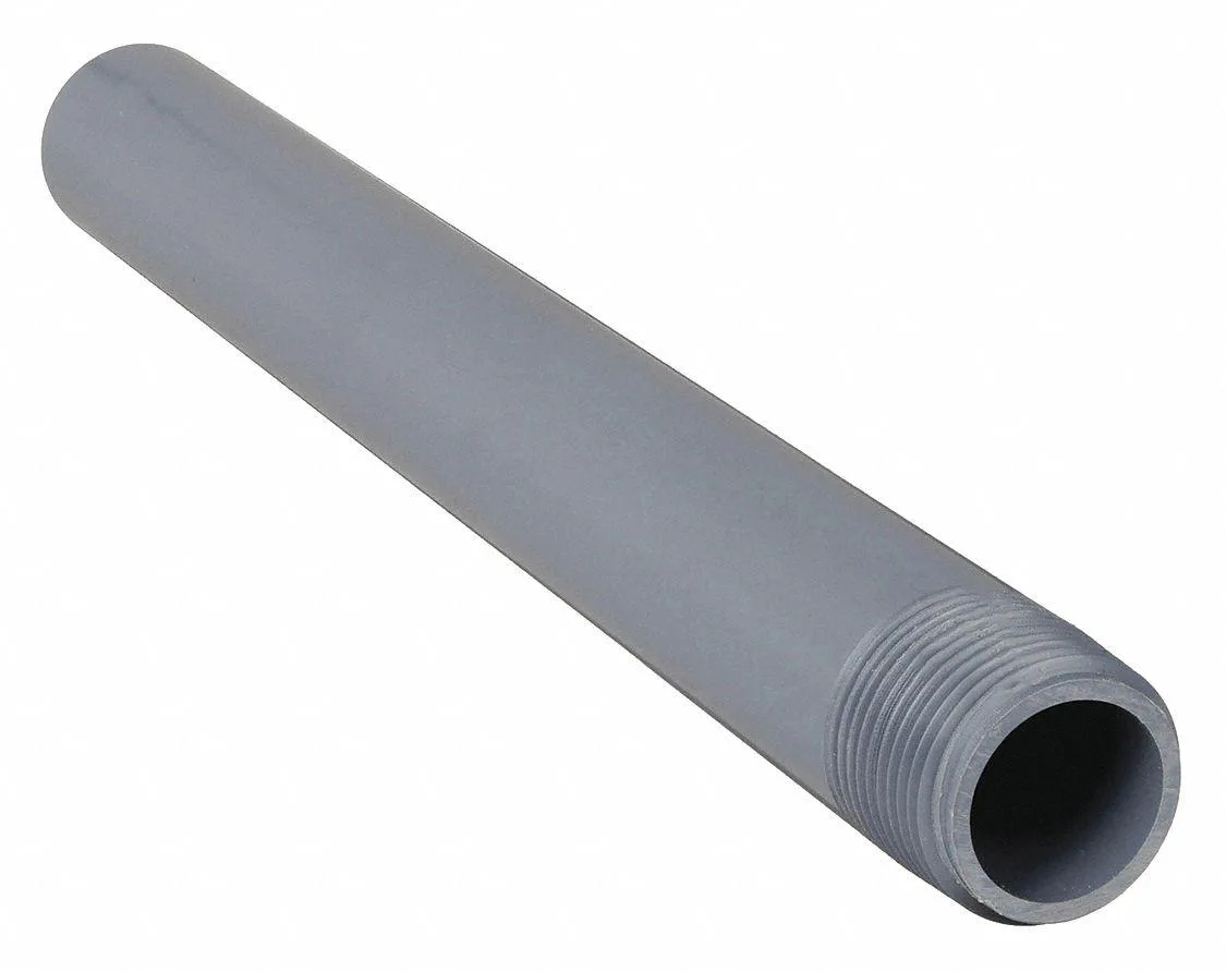 Grey Schedule 80 PVC threaded nipple, 12 inches long