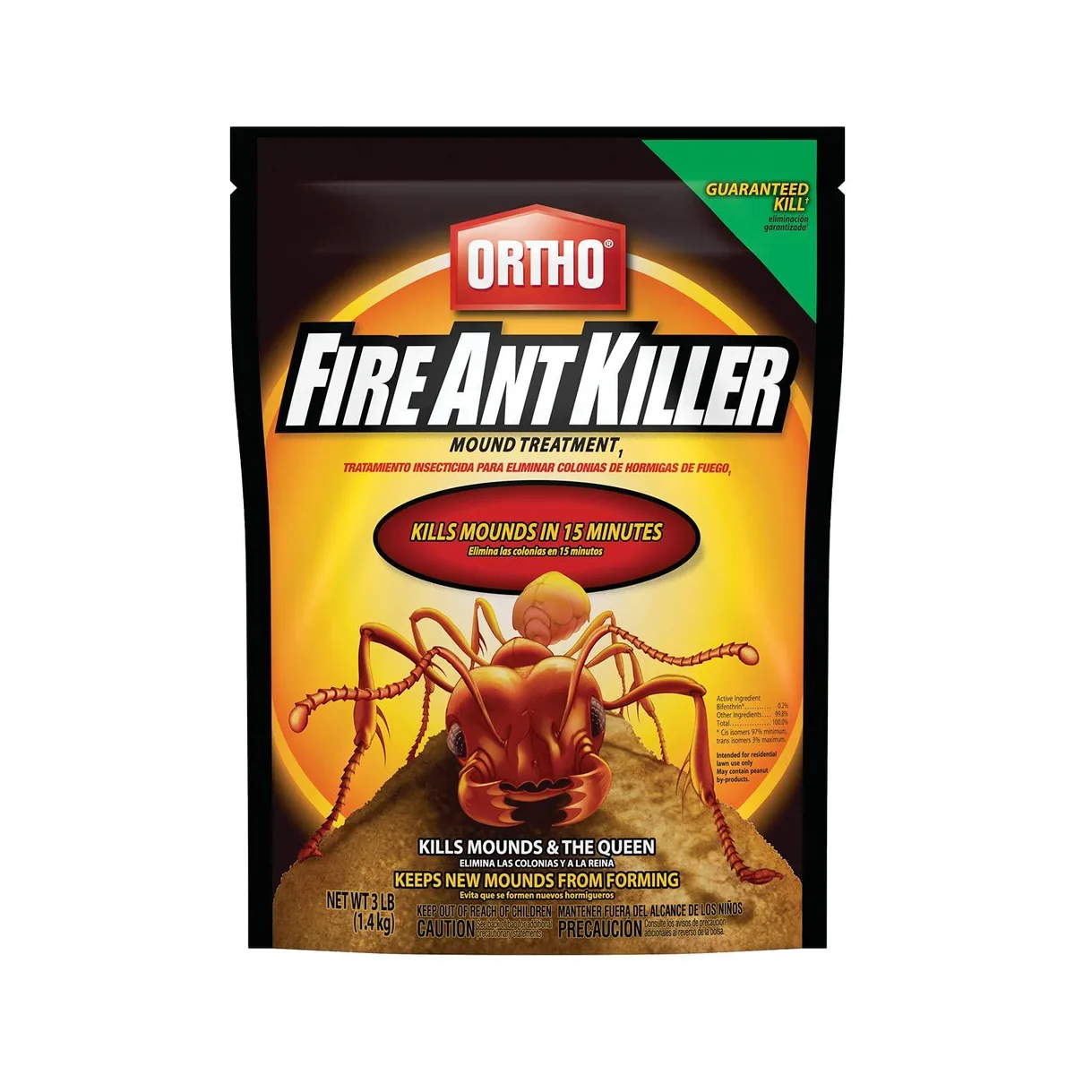 White 3 lb bag of Ortho fire ant killer mound treatment granules