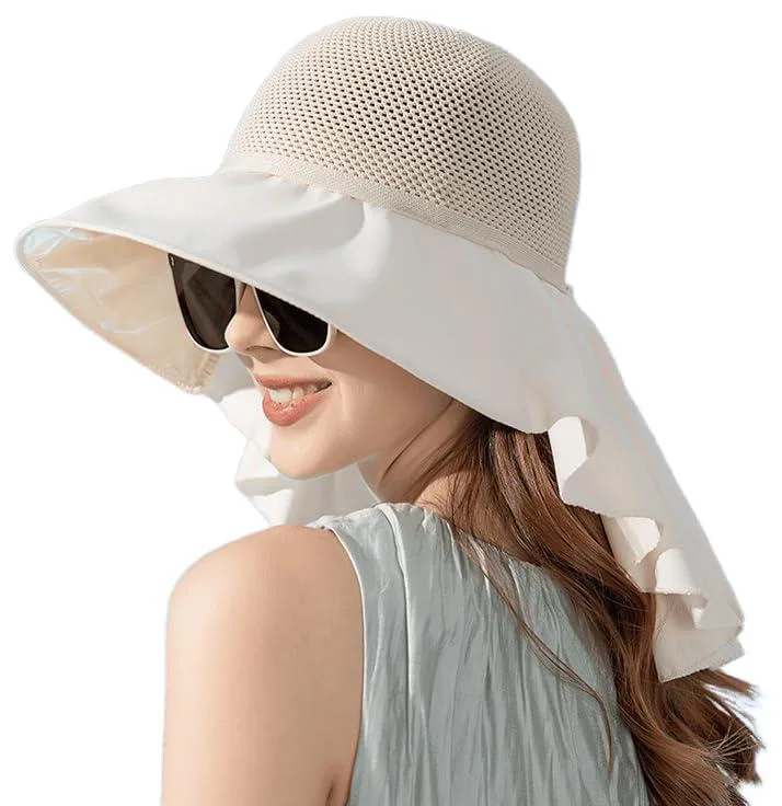Women's Breathable Mesh UPF 50+ Sun Hat with Neck Flap Black — product photo