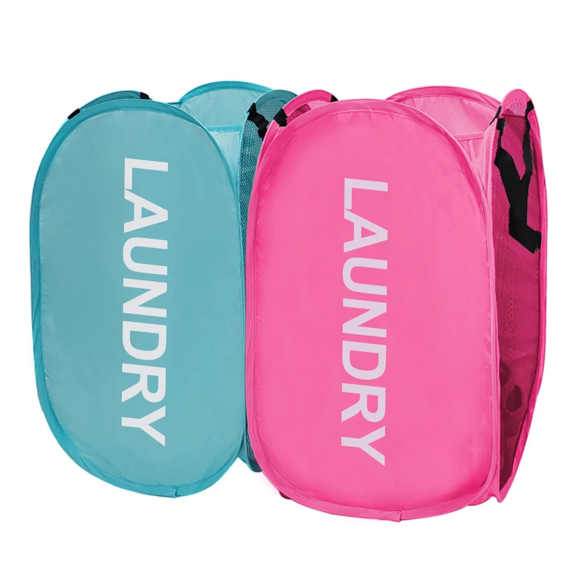 Aplter Collapsible Laundry Hamper 2-Pack Mesh Pop-Up Pink Sky Blue 70L 14x14x22.83in — product photo