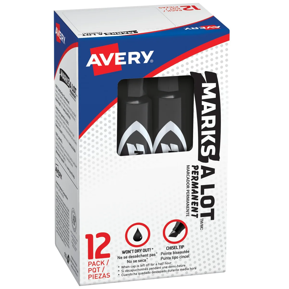Box of twelve black chisel-tip permanent markers
