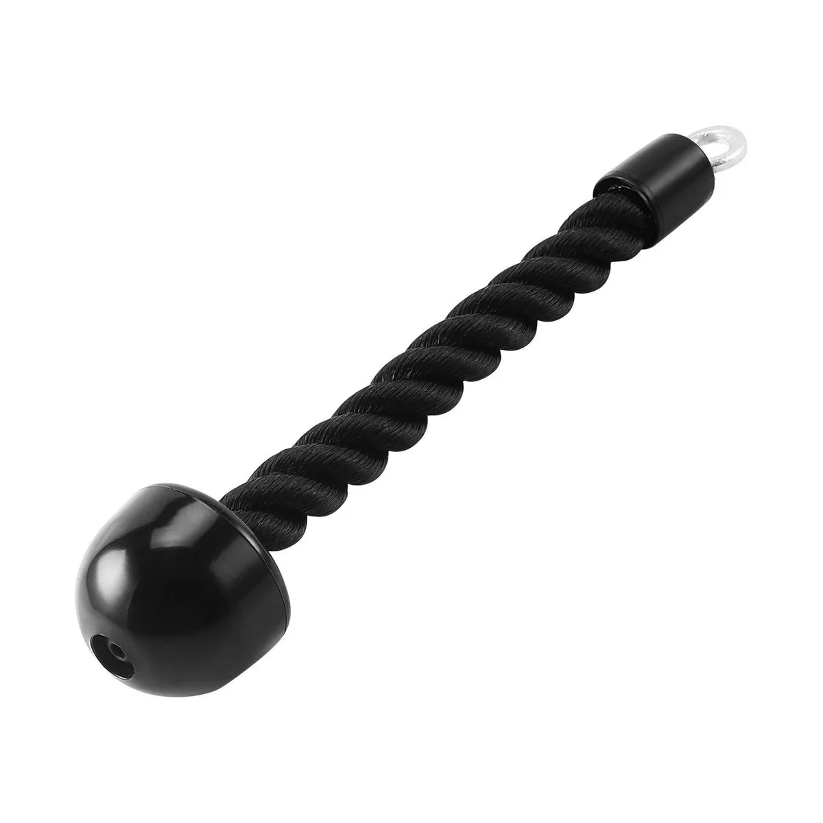 Black braided nylon rope with .78 inch chrome ring and 2.6 inch rubber ends