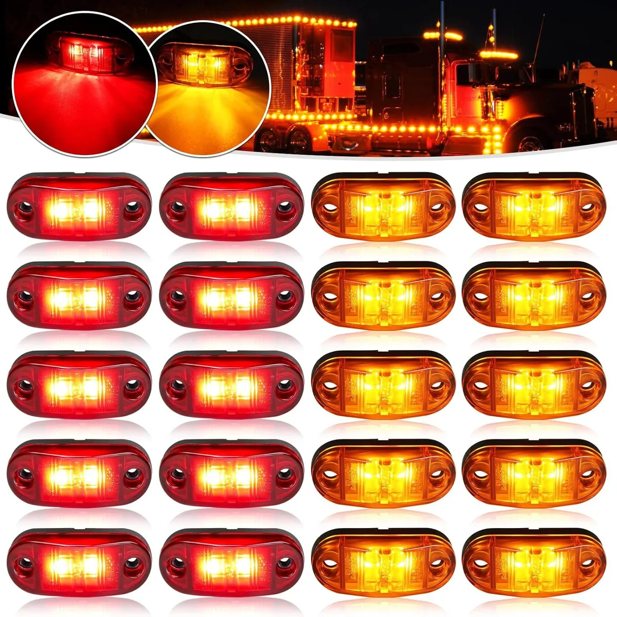 BFKK BFKK LED Trailer Lights Kit 20 Pack Amber Red DC12-24V 2.5" IP68 Waterproof RV Lighting — product photo