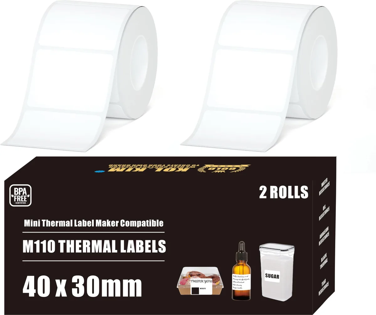 Two white thermal label rolls 40x30 mm 480 labels total